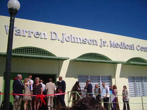 Outside the new Warren D. Johnson, Jr. Medical Center